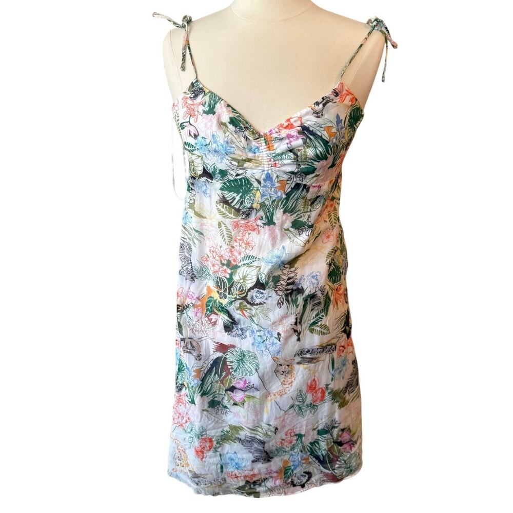 Tocca Silk Cotton Blend Smocked Mini Slip Dress Jungle Cheetah Sz 8 Summer Y2K